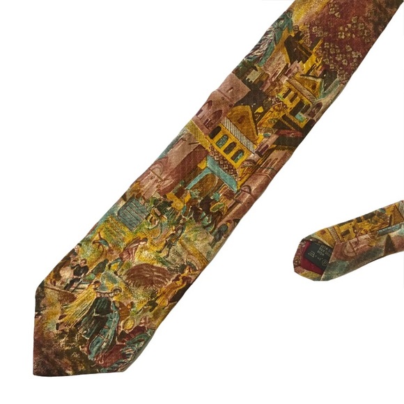 Ermenegildo Zegna vintage 100% silk tie with urban scene pattern - Picture 5 of 12